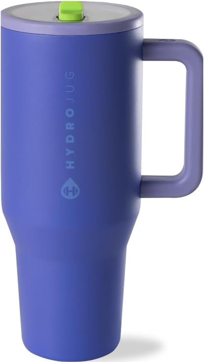 HydroJug Traveler - 40 oz Water Bottle with Handle & Flip Straw - Fits in Cup Holder, Leak Resistant Tumbler-Reusable Insulated Stainless Steel & Rubber Base - Gifts for Women & Men, Light Blue