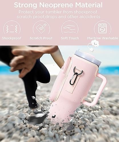dabria Water Bottle Carrier Bag with Phone Pocket for Stanley 40/30 oz Tumbler Neoprene Water Bottle Holder Pouch with Adjustable Strap Bollus with Straw Cover for Stanley Cup Accessories