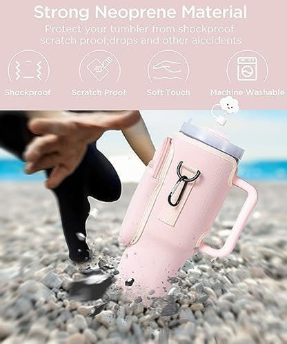 dabria Water Bottle Carrier Bag with Phone Pocket for Stanley 40/30 oz Tumbler Neoprene Water Bottle Holder Pouch with Adjustable Strap Bollus with Straw Cover for Stanley Cup Accessories