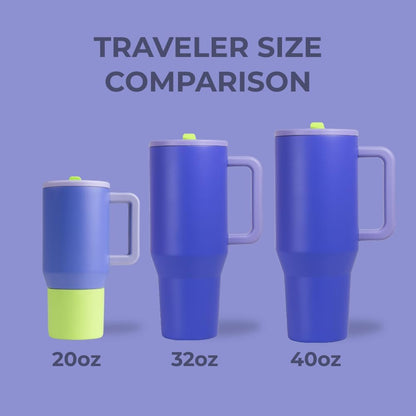 HydroJug Traveler - 40 oz Water Bottle with Handle & Flip Straw - Fits in Cup Holder, Leak Resistant Tumbler-Reusable Insulated Stainless Steel & Rubber Base - Gifts for Women & Men, Light Blue
