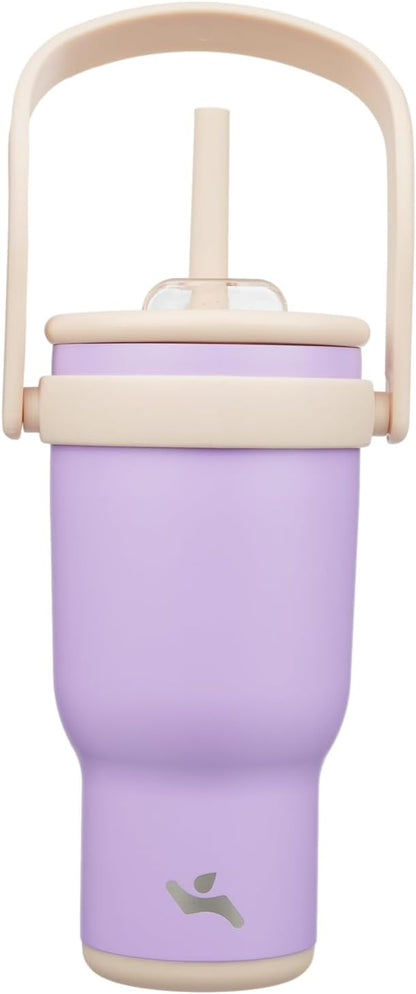 Konokyo 30 oz Tumbler with Side Handle, Insulated Water Bottle with Straw and 2 in 1 Lid, Stainless Steel Cup Travel Coffee Mug for Sports Office Gym,Purple