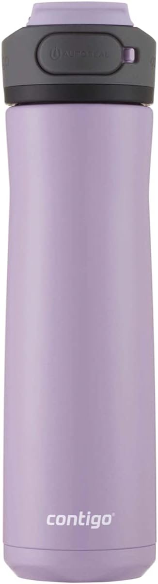 Contigo Cortland Chill 2.0 Vacuum-Insulated Stainless Steel Water Bottle, Spill-Proof Sip Technology, Interchangeable Lid, 24oz, Steel/Licorice, Perfect for Fitness Travel Everyday Use