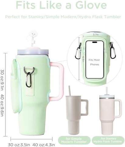dabria Water Bottle Carrier Bag with Phone Pocket for Stanley 40/30 oz Tumbler Neoprene Water Bottle Holder Pouch with Adjustable Strap Bollus with Straw Cover for Stanley Cup Accessories