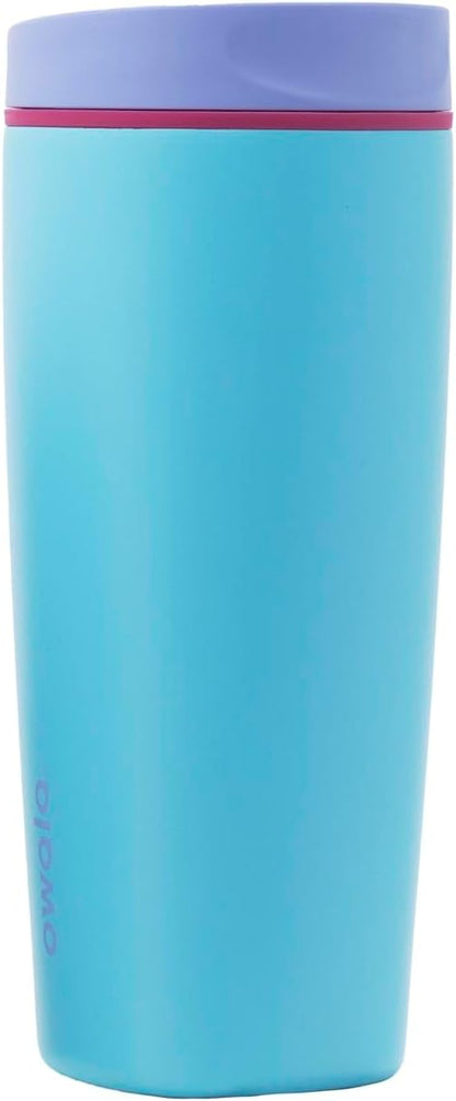 Owala SmoothSip Slider Insulated Stainless Steel Coffee Tumbler, Reusable Iced Coffee Cup, Hot Coffee Travel Mug, BPA Free 20 oz, Grey/Blue (High Dive)