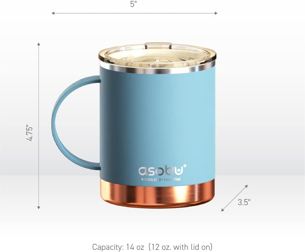 asobu Ultimate Ceramic Travel Mug, 12oz Insulated Stainless Steel Coffee Cup with Handle & Splash-Resistant Lid, Ceramic Lined for Pure Taste, BPA-Free, Double-Wall Vacuum for Hot Drinks