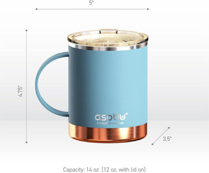 asobu Ultimate Ceramic Travel Mug, 12oz Insulated Stainless Steel Coffee Cup with Handle & Splash-Resistant Lid, Ceramic Lined for Pure Taste, BPA-Free, Double-Wall Vacuum for Hot Drinks