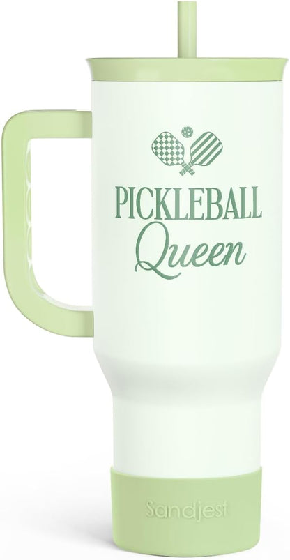 SANDJEST Pickleball 40oz Tumbler With Handle and Straw, Pickleball Queen Insulated Stainless Steel Travel Coffee Mug for Women Girls Players, Gift Idea for Birthday Christmas Mothers Day
