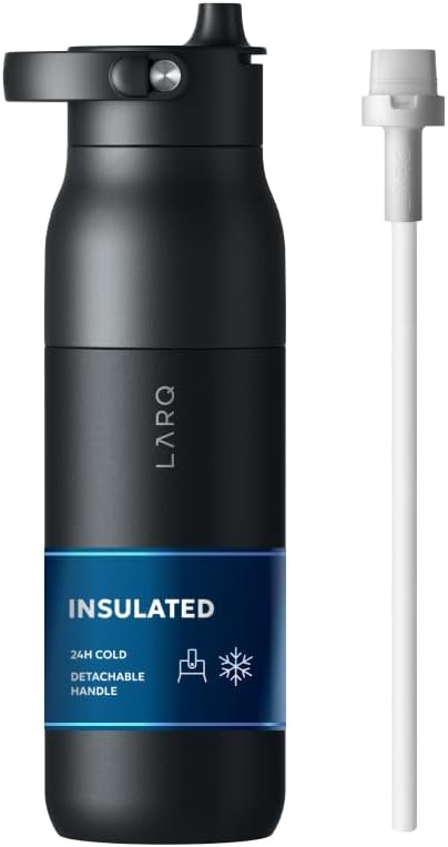 LARQ Swig Top — Insulated Stainless Steel Water Bottle with Straw, Detachable Silicone Handle, Vacuum 24h Cold, BPA-Free Metal Bottle for Gym, Travel, Office, Wide Mouth for Ice — 23 oz, Mojave Dune