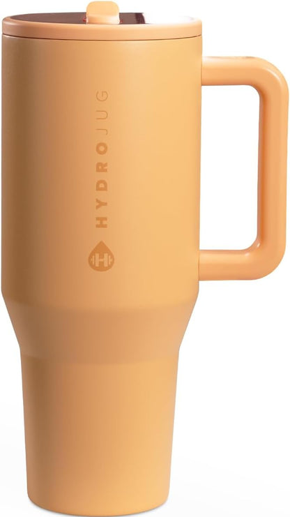 HydroJug Traveler - 40 oz Water Bottle with Handle & Flip Straw - Fits in Cup Holder, Leak Resistant Tumbler-Reusable Insulated Stainless Steel & Rubber Base - Gifts for Women & Men, Light Blue