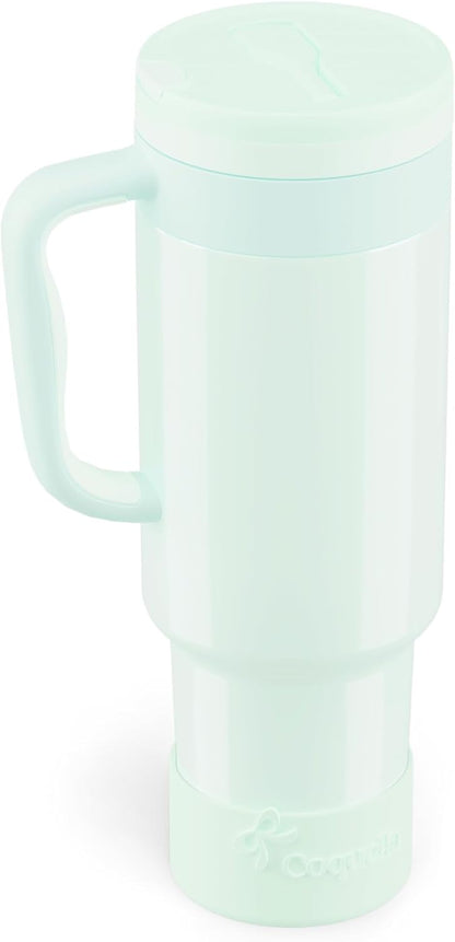 40 oz Insulated Tumbler with Handle and Push-Button Straw Lid, Stainless Steel Travel Cup for Gym Office, Leakproof, BPA-Free, Cup Holder Friendly, Bow Silicone Boot, Purple (Light Lilac)