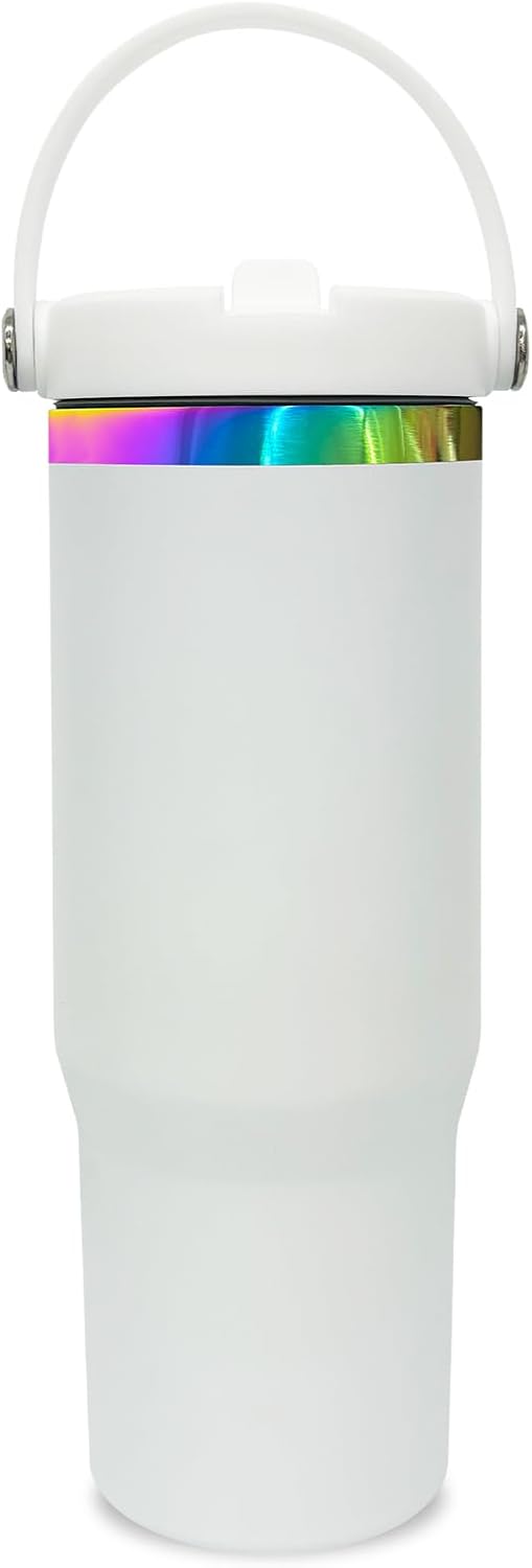 30 oz Tumbler Bulk with Handle and Straw, Vacuum Insulated Tumblers with Flip Straw and Top Handle, Leakproof Powder Coated Tumbler, Stainless Steel Travel Mug for Coffee (Black, 1 Pack)