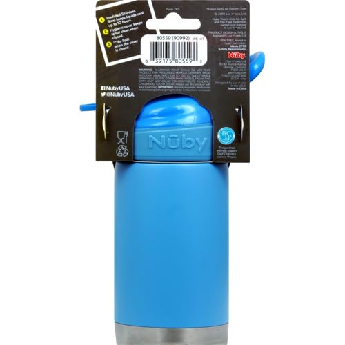 Nuby Thirsty Kids No Spill Flip-It Reflex Stainless Steel Travel Cup or Water Bottle - 10 Oz - 18+ Months - Blue - Back to School Essentials