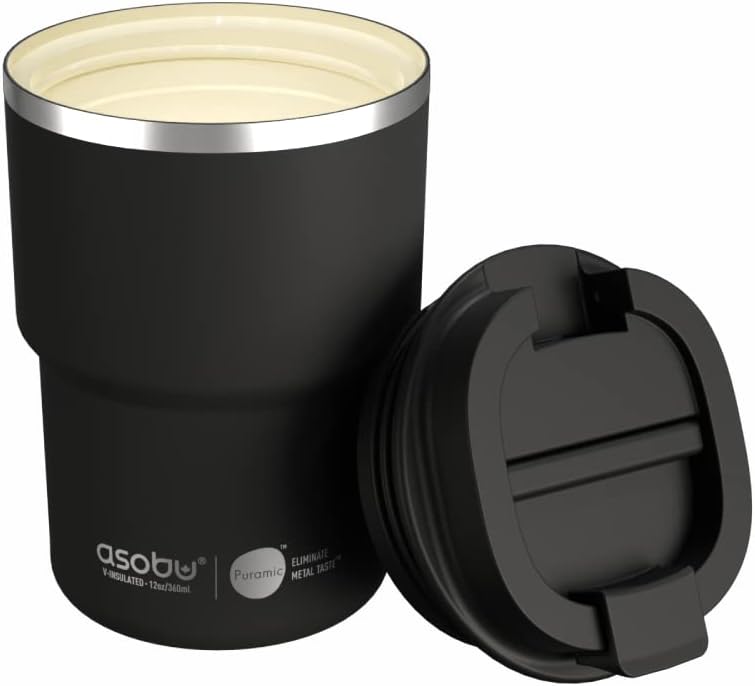 asobu Ultimate Ceramic Travel Mug, 12oz Insulated Stainless Steel Coffee Cup with Handle & Splash-Resistant Lid, Ceramic Lined for Pure Taste, BPA-Free, Double-Wall Vacuum for Hot Drinks