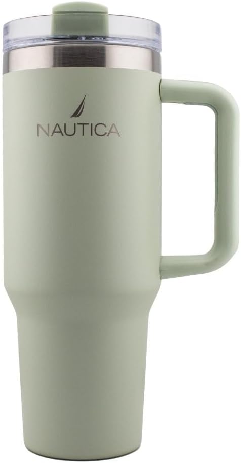 Nautica 40oz Insulated Tumbler with Handle and Straw, Stainless Steel Double Wall Vacuum Travel Mug, Leak-Resistant 3-Way Lid, Keeps Cold for 24 Hours, Fits Car Cup Holders (NAVY)