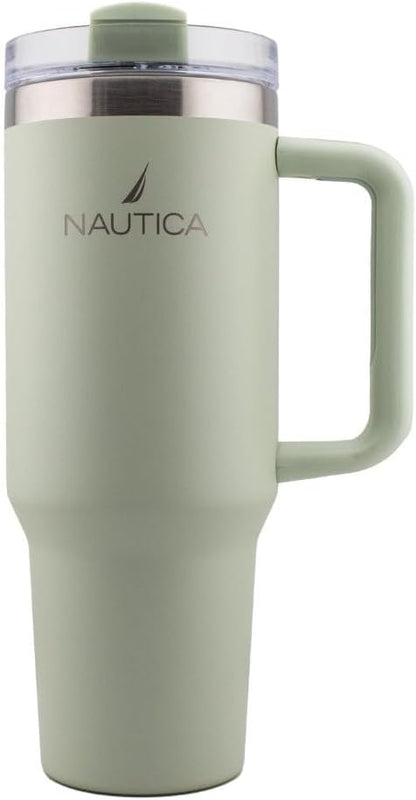 Nautica 40oz Insulated Tumbler with Handle and Straw, Stainless Steel Double Wall Vacuum Travel Mug, Leak-Resistant 3-Way Lid, Keeps Cold for 24 Hours, Fits Car Cup Holders (NAVY)
