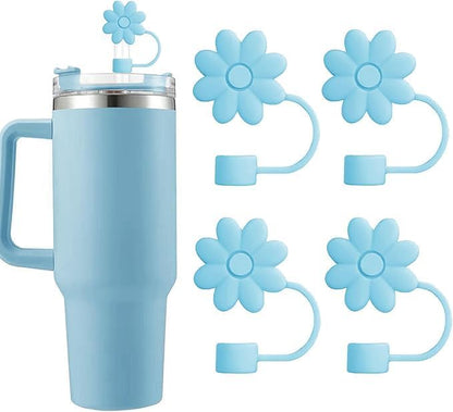Flower Straw Covers Toppers for Stanley Cups 30&40 Oz Tumbler with Handle Accessories 4PCS Silicone Straw Caps Reusable Straws Tips Protectors for Stanley Cup 10mm 0.4in Straws,Off White