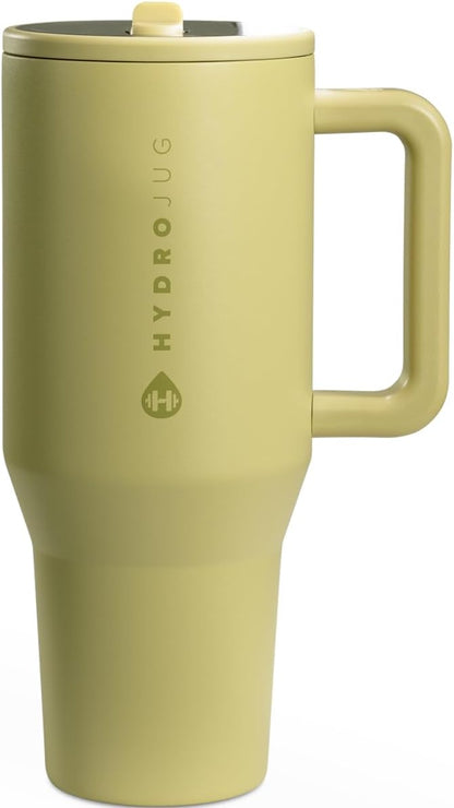 HydroJug Traveler - 40 oz Water Bottle with Handle & Flip Straw - Fits in Cup Holder, Leak Resistant Tumbler-Reusable Insulated Stainless Steel & Rubber Base - Gifts for Women & Men, Light Blue
