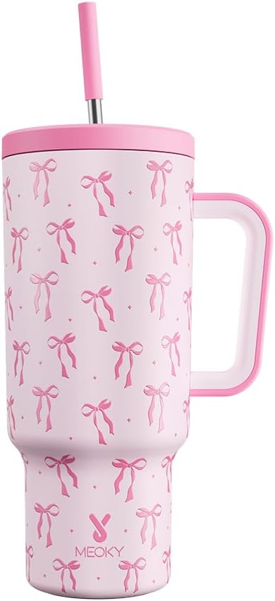 Meoky 40 oz Tumbler with Handle and Straw: Stainless Steel Insulated Tumbler with Lid and Straw - 100% Leak Proof Tumbler for Car Cup Holders - Travelers Commuters Workers, Donut
