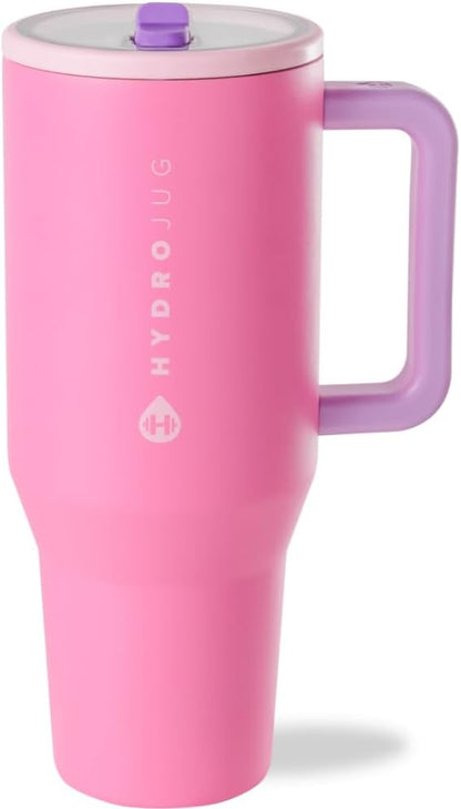 HydroJug Traveler - 40 oz Water Bottle with Handle & Flip Straw - Fits in Cup Holder, Leak Resistant Tumbler-Reusable Insulated Stainless Steel & Rubber Base - Gifts for Women & Men, Light Blue