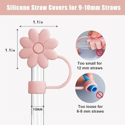 Flower Straw Covers Toppers for Stanley Cups 30&40 Oz Tumbler with Handle Accessories 4PCS Silicone Straw Caps Reusable Straws Tips Protectors for Stanley Cup 10mm 0.4in Straws,Off White