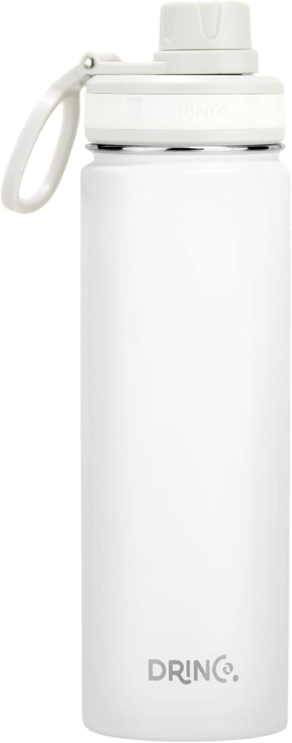 Drinco Stainless Steel Water Bottle Spout Lid Vacuum Insulated Double Wall Water Bottle Wide Mouth (40oz 32oz 22oz 18oz 14oz) Leak Proof Keep Cold Sport Camping Hiking (22 oz, 22oz Black)