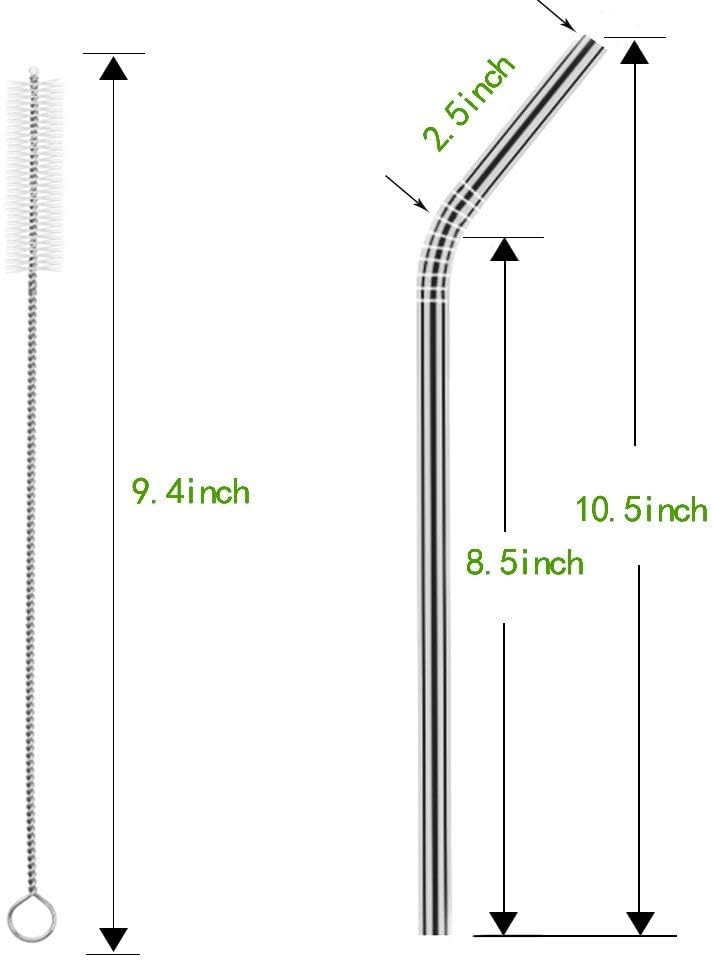 Set of 10 Stainless Steel Straws, HuaQi Straight Reusable Drinking Straws 10.5'' Long 0.24‘’ Dia for 30 oz Tumbler and 20 oz Tumbler, 2 Cleaning Brush Included (10 Straight Straw + 2 Brushes）