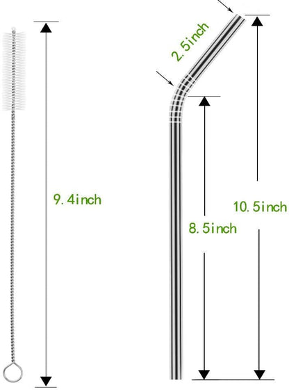 Set of 10 Stainless Steel Straws, HuaQi Straight Reusable Drinking Straws 10.5'' Long 0.24‘’ Dia for 30 oz Tumbler and 20 oz Tumbler, 2 Cleaning Brush Included (10 Straight Straw + 2 Brushes）