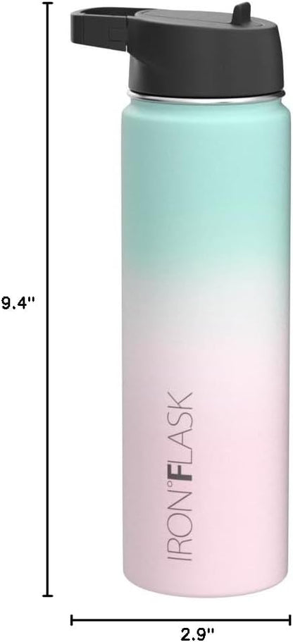 IRON °FLASK Camping & Hiking Hydration Flask with Straw, Wide Mouth Insulated Stainless Steel Sports Water Bottle - 22 oz Aurora