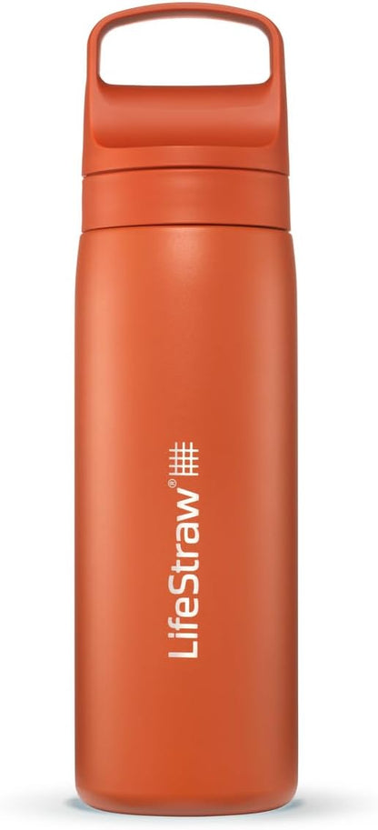 LifeStraw Go Series — Insulated Stainless Steel Water Filter Bottle for Travel and Everyday Use Removes Bacteria, Parasites and Microplastics, Improves Taste, 1L Aegan Sea