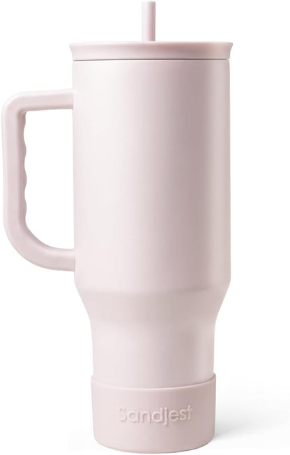 Floral Tumbler with Handle 40oz, Stainless Steel Insulated Tumblers Coffee Travel Mug Cup with Straw, Flower Coffee Cup Gifts for Women Girls, Gift for Her on Christmas Birthday Mothers Day