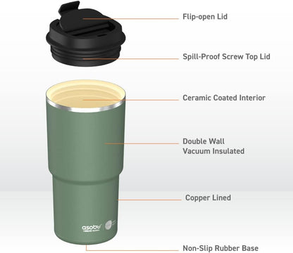 asobu 22oz Extra Large Ceramic-Lined Travel Mug with No Metal Taste-Keeps Flavors True - Double-Wall Vacuum Insulated Coffee Mug with Spill-Proof Pop-Open Lid for Hot Drinks