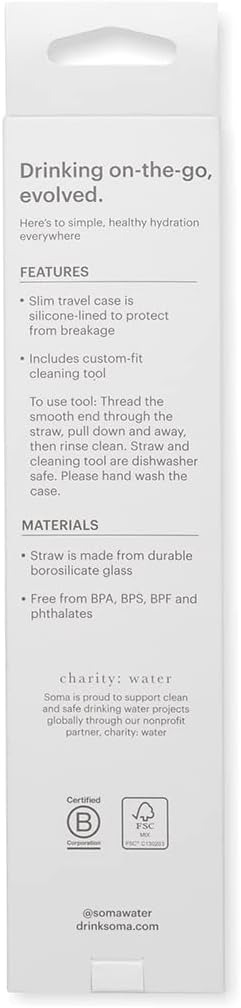 SOMA Reusable Glass Drinking Straw with Protective Silicone Travel Case and Cleaning Tool, 8-Inch, Eco-Friendly & Portable for Travel - Blush