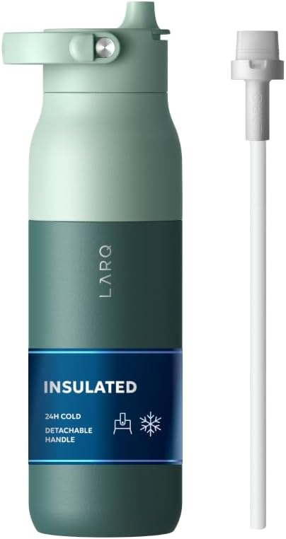 LARQ Swig Top — Insulated Stainless Steel Water Bottle with Straw, Detachable Silicone Handle, Vacuum 24h Cold, BPA-Free Metal Bottle for Gym, Travel, Office, Wide Mouth for Ice — 23 oz, Mojave Dune