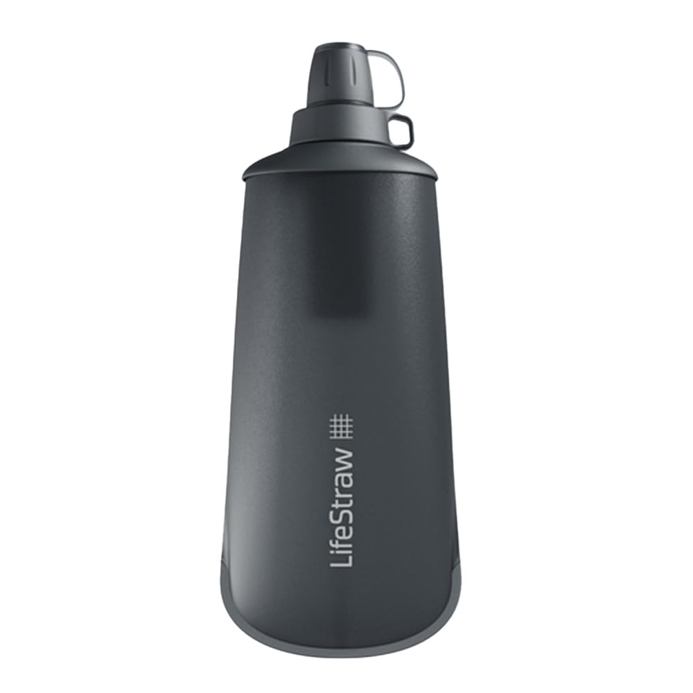 LifeStraw Peak Series - Collapsible Squeeze Bottle Water Filter System – 650ml for Trail Running, Through Hiking, Travel, Cycling, and Fishing; Dark Mountain Gray