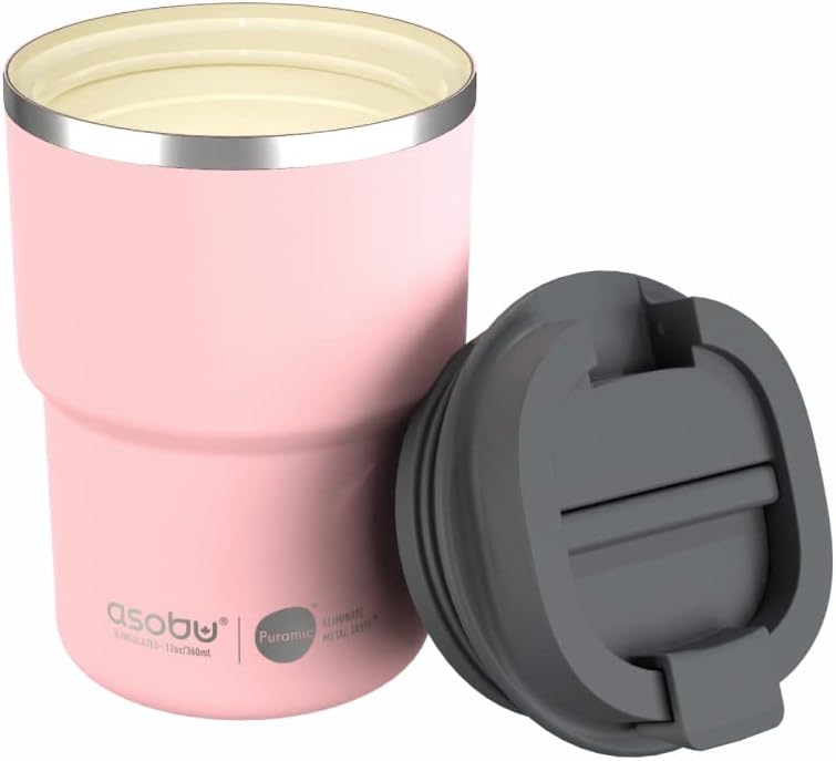 asobu Ultimate Ceramic Travel Mug, 12oz Insulated Stainless Steel Coffee Cup with Handle & Splash-Resistant Lid, Ceramic Lined for Pure Taste, BPA-Free, Double-Wall Vacuum for Hot Drinks
