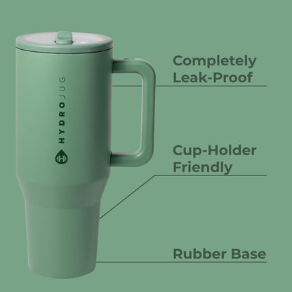 HydroJug Traveler - 40 oz Water Bottle with Handle & Flip Straw - Fits in Cup Holder, Leak Resistant Tumbler-Reusable Insulated Stainless Steel & Rubber Base - Gifts for Women & Men, Light Blue