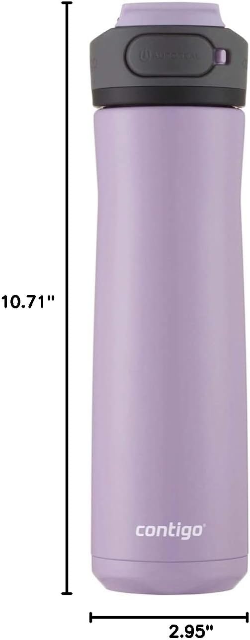 Contigo Cortland Chill 2.0 Vacuum-Insulated Stainless Steel Water Bottle, Spill-Proof Sip Technology, Interchangeable Lid, 24oz, Steel/Licorice, Perfect for Fitness Travel Everyday Use