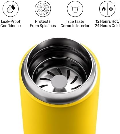 Fellow 16 oz Carter Move Travel Mug - Vacuum-Insulated Stainless Steel Travel Coffee Mug - Coffee Tumbler with Ceramic Interior and Splash Guard - Matte Black