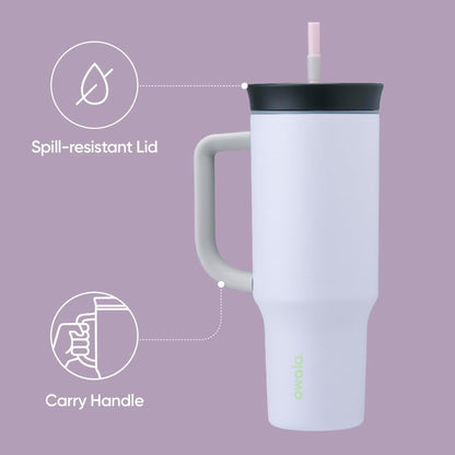 Owala Stainless Steel Triple Layer Insulated Travel Tumbler with Spill Resistant Lid and Straw, BPA Free, 24 oz, Grey/Blue (The Great Blue)