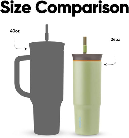 Owala Stainless Steel Triple Layer Insulated Travel Tumbler with Spill Resistant Lid and Straw, BPA Free, 24 oz, Grey/Blue (The Great Blue)