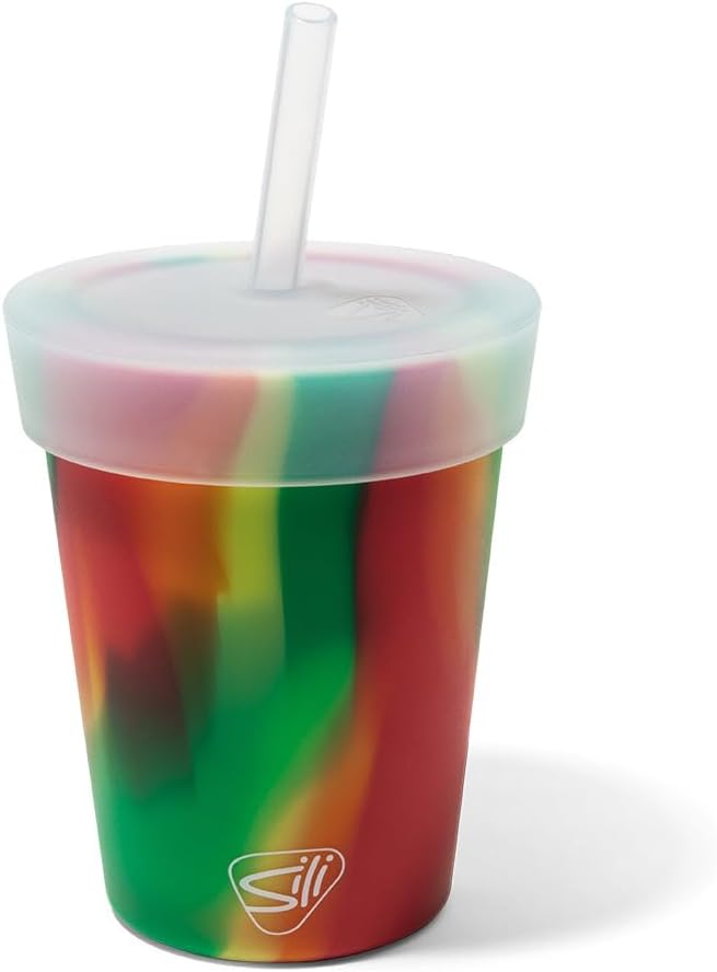 Silipint 8oz Silicone Tumbler with Straw and Lid – Unbreakable, BPA Free, Non-Toxic, Dishwasher, Microwave, Freezer Safe Tumbler Cup – Drinkware for Juice, Smoothies, Coffee (Cool Berry Crush)