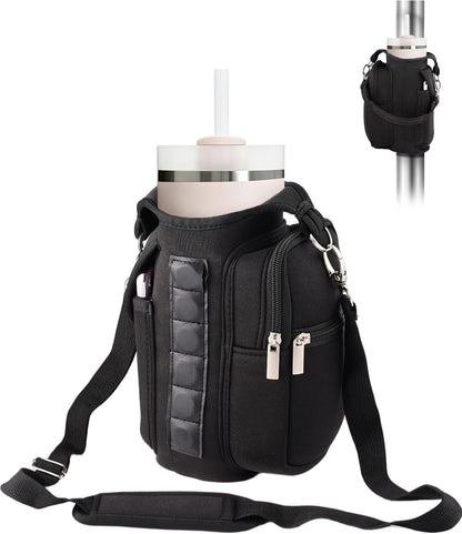 Tumbler Carrier Bag with Adjustable Shoulder Strap, Water Bottle Carrier with Phone Pockets for Stanley Cup 40/30oz, Crossbody Bag with 6 Built-in Magnets, Gym Sports Magnetic Bag for Holding Water