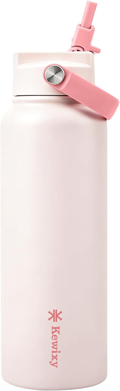 KEWIXY Pickleball Water Bottle 32 oz Insulated, Stainless Steel with Straw, Leak Proof, Keep Cold 24H, Vacuum, Pickleball Gifts for Pickleball Players, Pickleball Lovers, Women Girls Sport