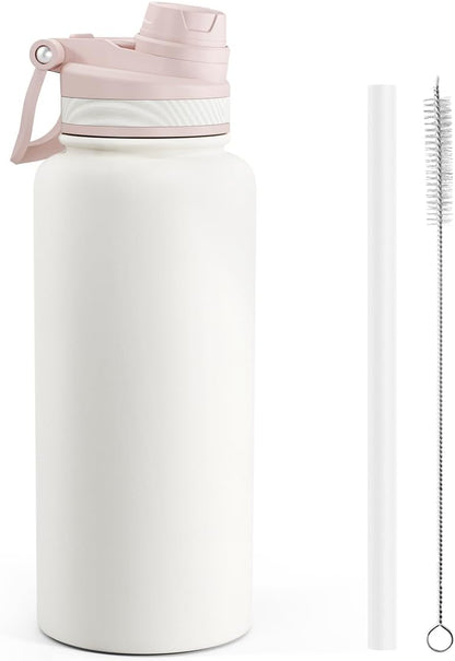 SANDJEST Pickleball Stainless Steel Water Bottle with Strap 32oz, Insulated Bottles with Straw and Spout Lid for Gym Sports Travel Outdoor, Gifts for Women Girls Birthday Christmas