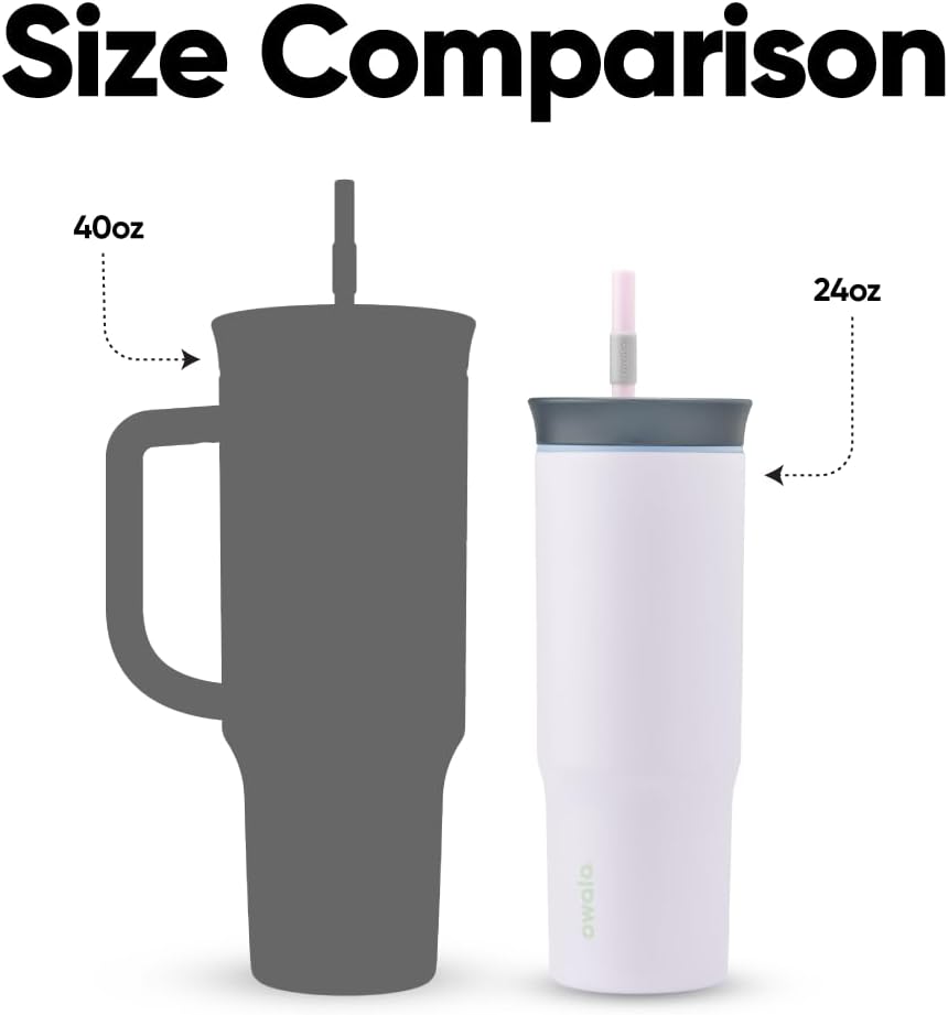 Owala Stainless Steel Triple Layer Insulated Travel Tumbler with Spill Resistant Lid and Straw, BPA Free, 24 oz, Grey/Blue (The Great Blue)