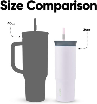 Owala Stainless Steel Triple Layer Insulated Travel Tumbler with Spill Resistant Lid and Straw, BPA Free, 24 oz, Grey/Blue (The Great Blue)