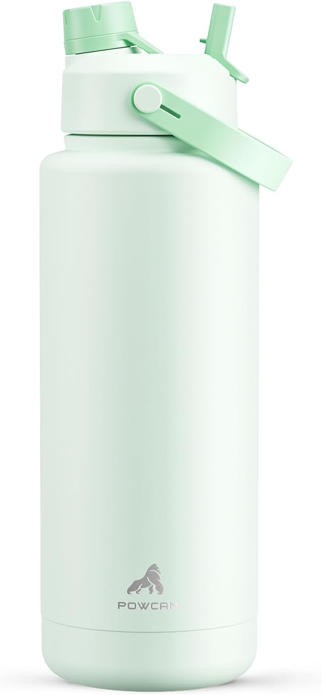 POWCAN 26 oz Insulated Water Bottle with 2-in-1 Straw and Spout Lid, Keep Cold 24H, Leak-Proof, Fits in Car Cup Holder, Stainless Steel Water Bottle for Sports, Travel, and School (Mint)