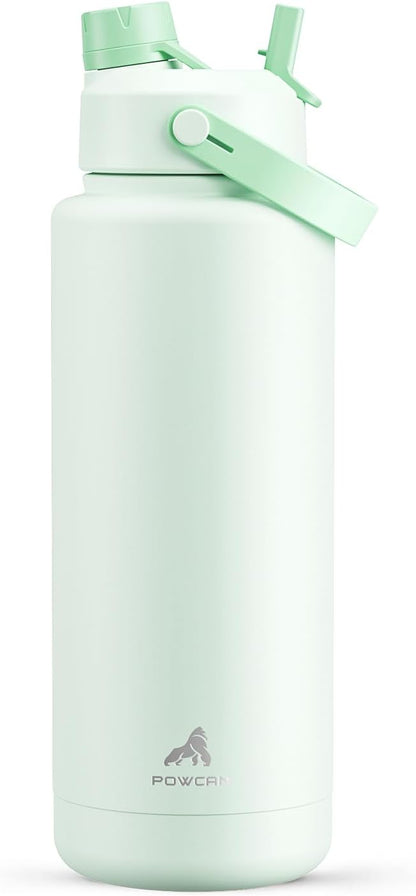POWCAN 26 oz Insulated Water Bottle with 2-in-1 Straw and Spout Lid, Keep Cold 24H, Leak-Proof, Fits in Car Cup Holder, Stainless Steel Water Bottle for Sports, Travel, and School (Mint)