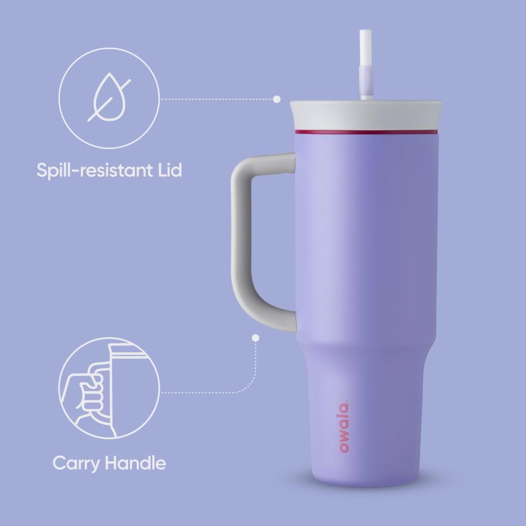 Owala Stainless Steel Triple Layer Insulated Travel Tumbler with Spill Resistant Lid and Straw, BPA Free, 24 oz, Grey/Blue (The Great Blue)