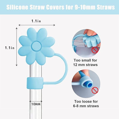 Flower Straw Covers Toppers for Stanley Cups 30&40 Oz Tumbler with Handle Accessories 4PCS Silicone Straw Caps Reusable Straws Tips Protectors for Stanley Cup 10mm 0.4in Straws,Off White
